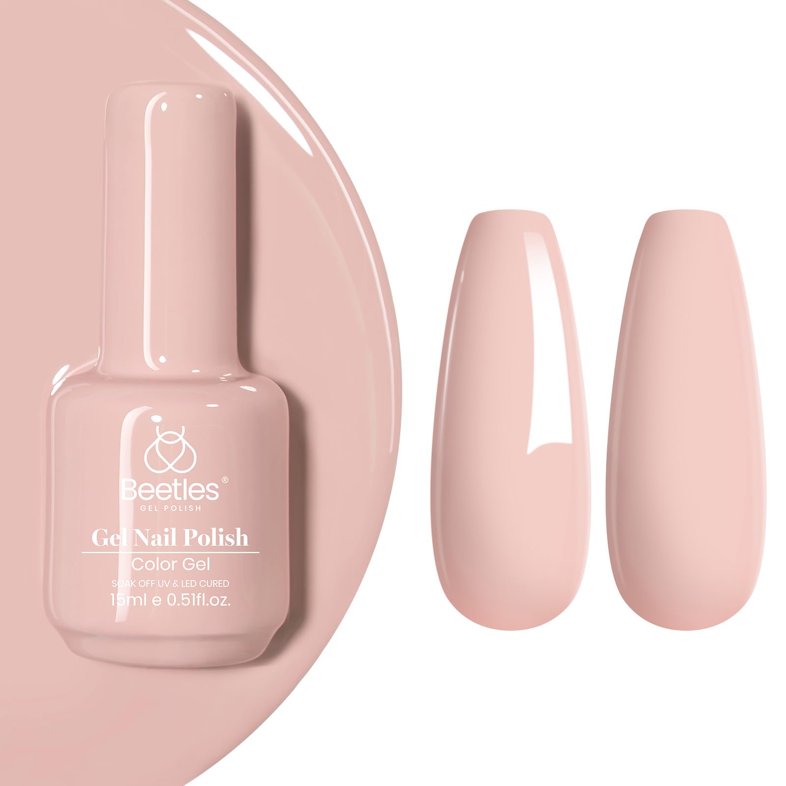 Beetles Nude Gel Nail Polish bottle—sheer pink nude shade for elegant everyday nails