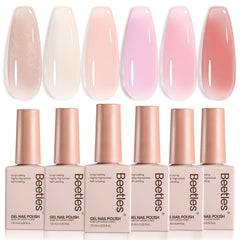 Beetles Nude Gel Nail Polish Set 6-Colors Palette shows soft peach nude jelly shades for versatile nails
