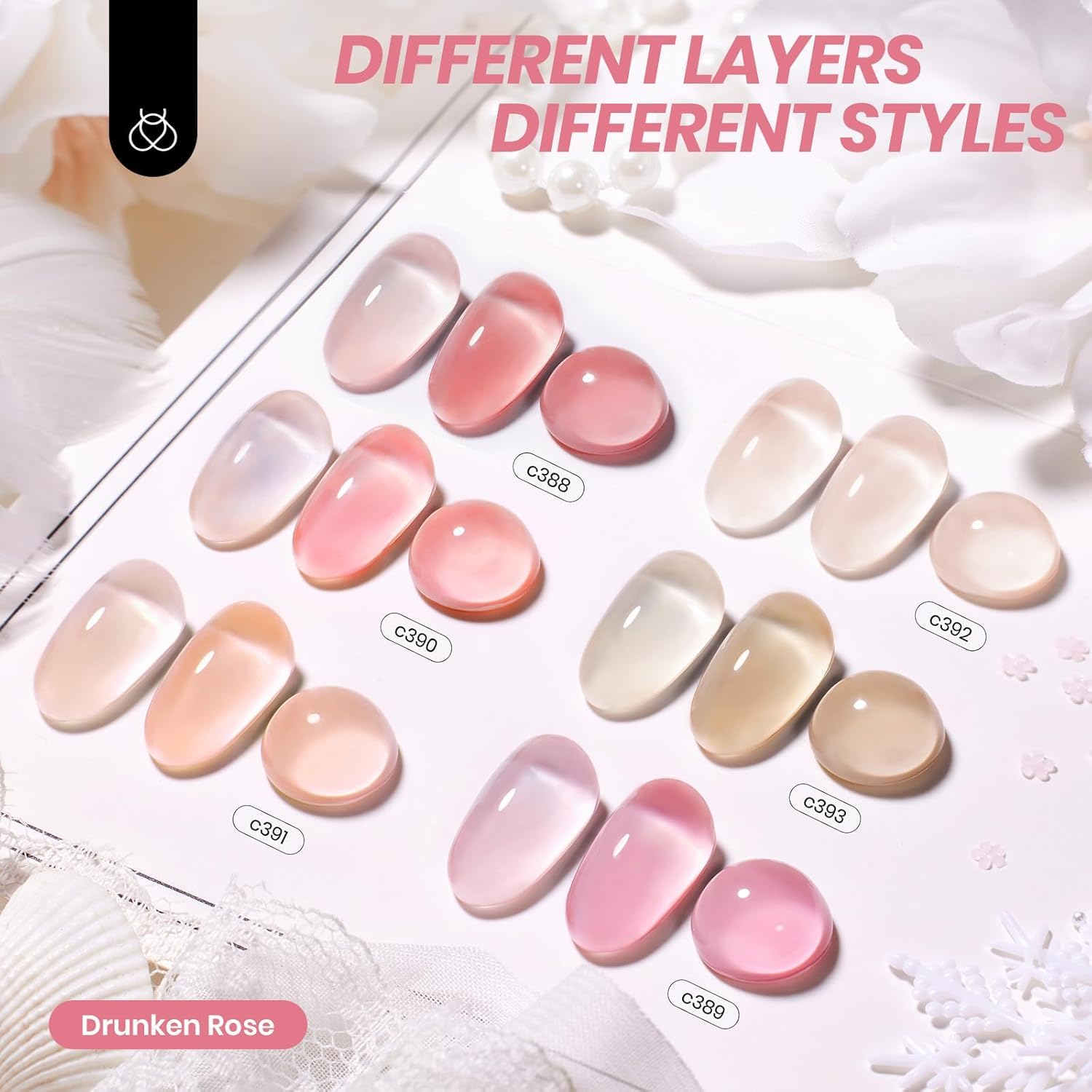 Beetles Nude Gel Nail Polish Set color swatches show six nude shades