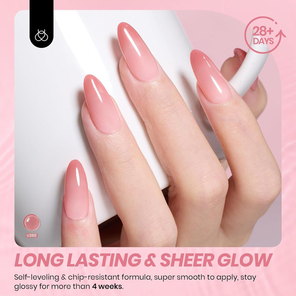 Beetles Nude Gel Nail Polish Set layering swatch from sheer to opaque