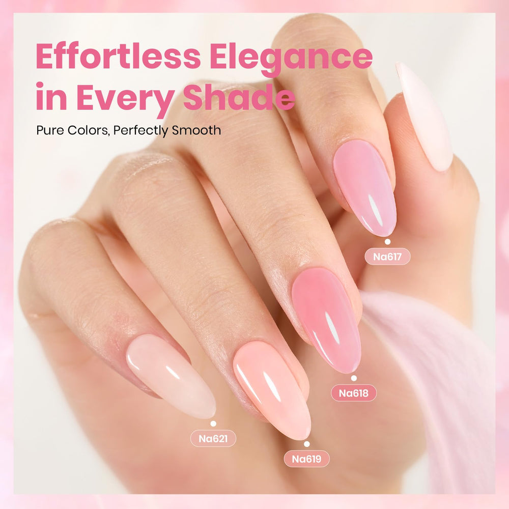 Beetles Nude Pink gel nail polish on natural nail demonstrates soft blush finish.