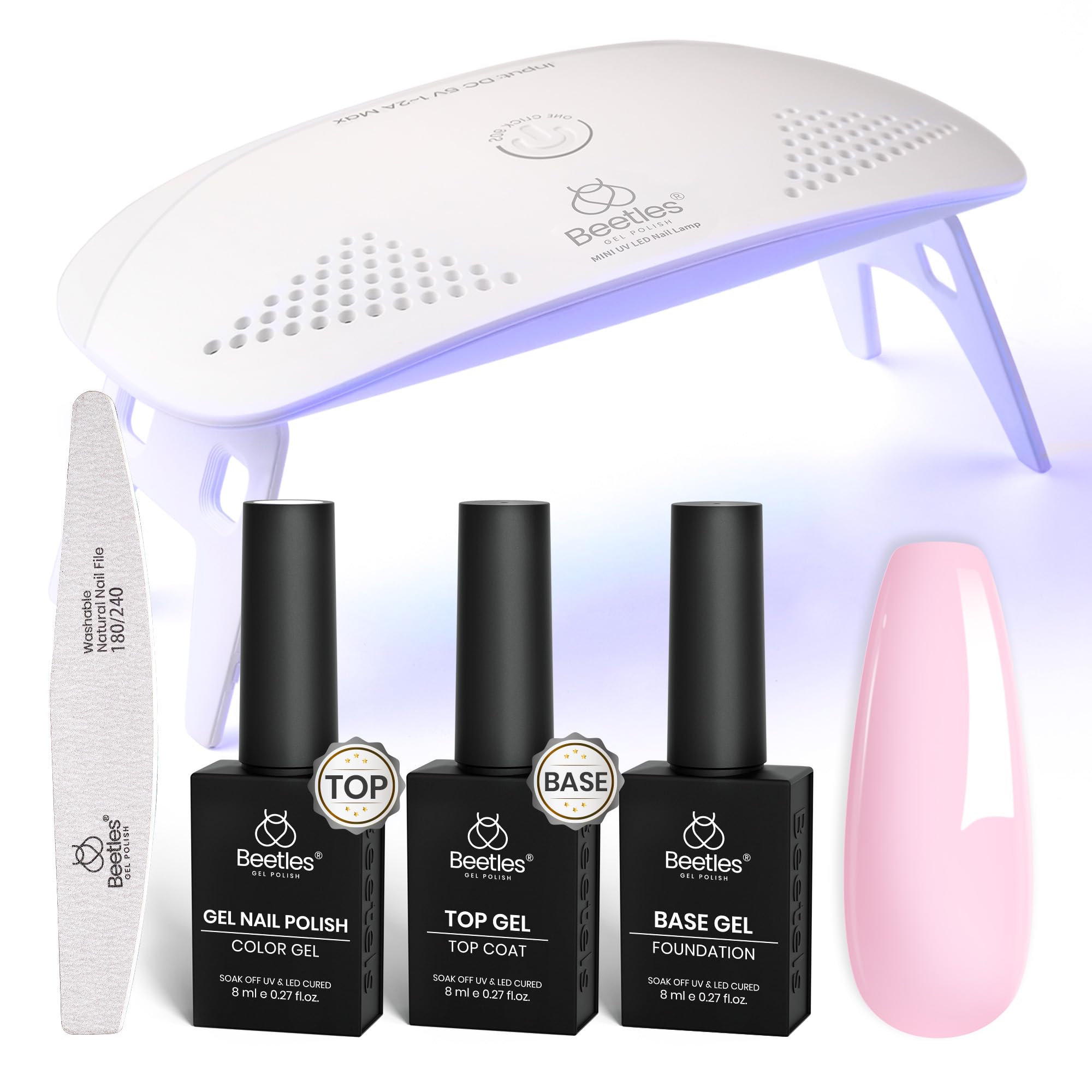 Beetles Nude Pink Gel Nail Polish Kit front view for easy at-home manicure
