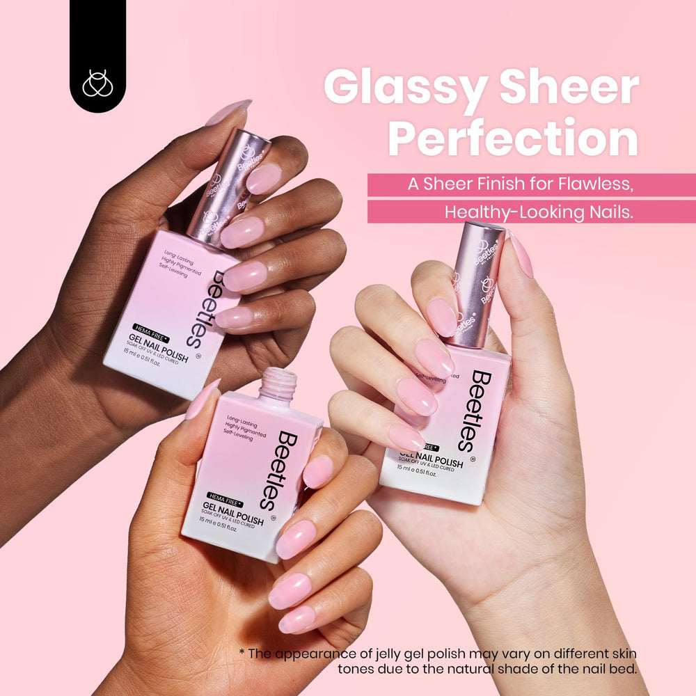 Beetles Nude Pink gel polish close-up reveals glossy high-shine finish.