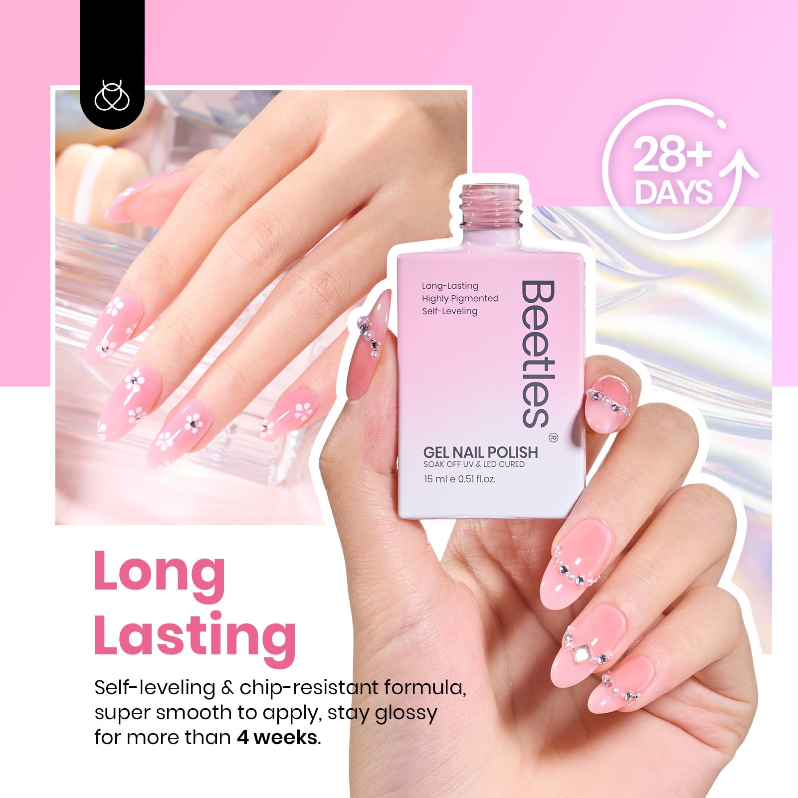 Beetles Nude Pink Gel Nail Polish Set UV curing instruction for salon-friendly use