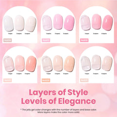 Beetles Nude Pink jelly gel polish close-up shows long-lasting color.