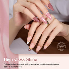 Beetles Nude Symphony curing under LED lamp demonstrating quick gel polish setting.