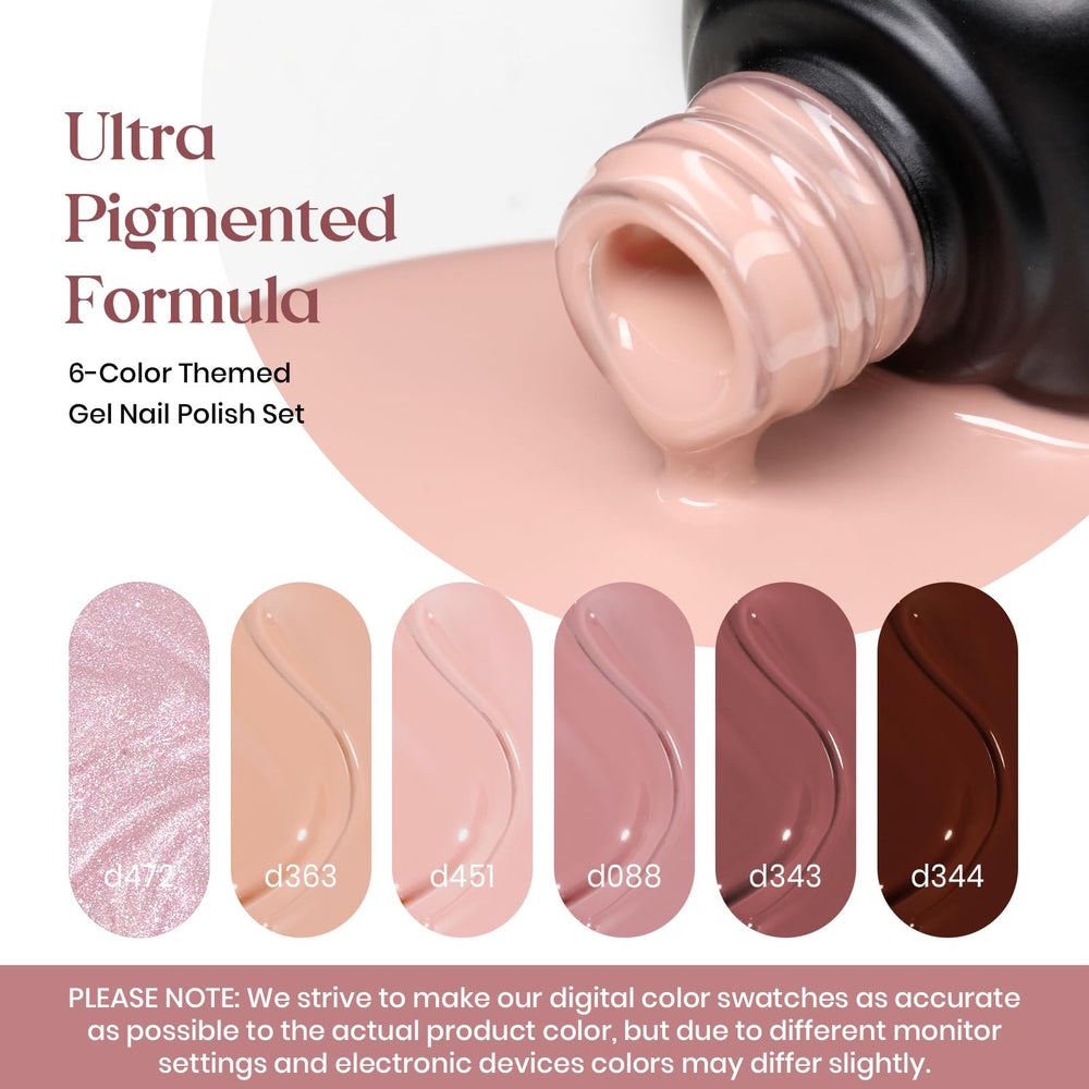 Beetles Nude Symphony on-nails display with neutral nude shades and subtle glitter for daily wear.