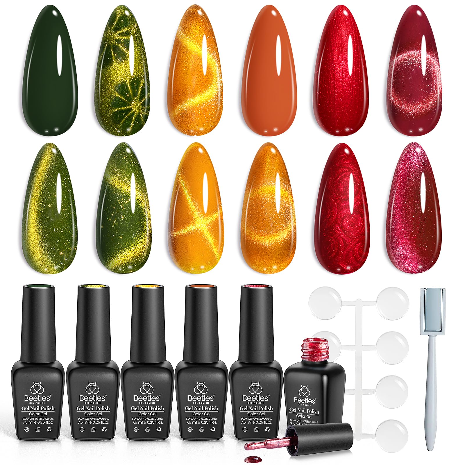 Beetles Gel Polish ojo de gato: paleta de colores para efectos únicos en uñas.