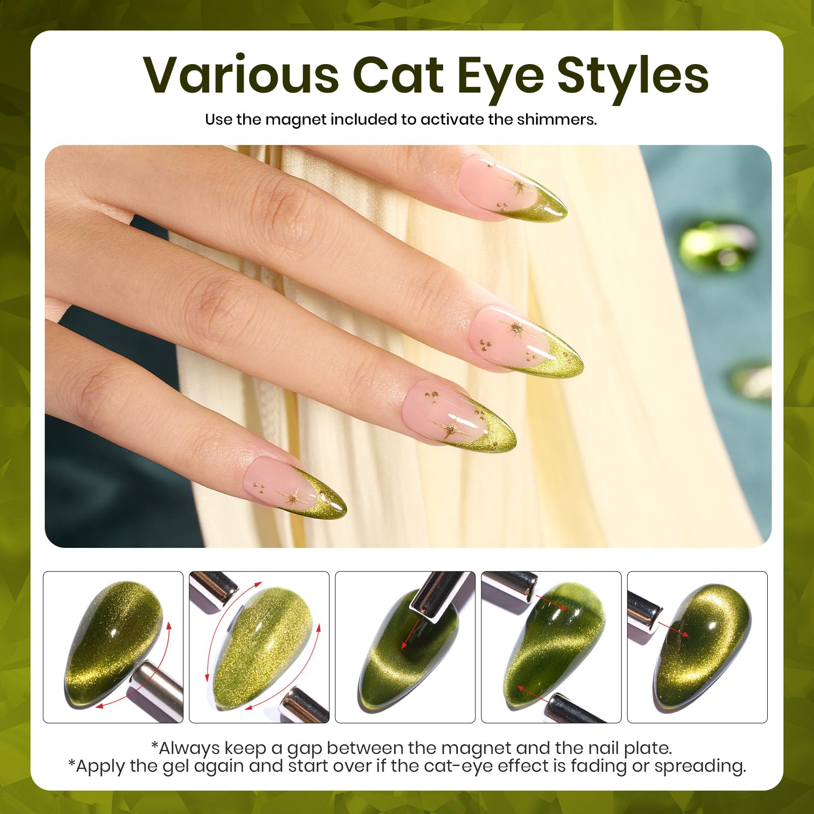 Beetles Olive Green Cat Eye gel polish with glossy finish for durable wear