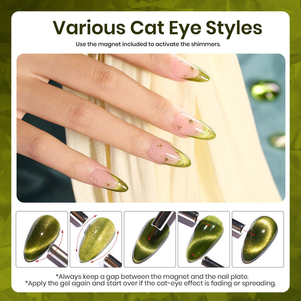 Beetles Olive Green Cat Eye gel polish with glossy finish for durable wear