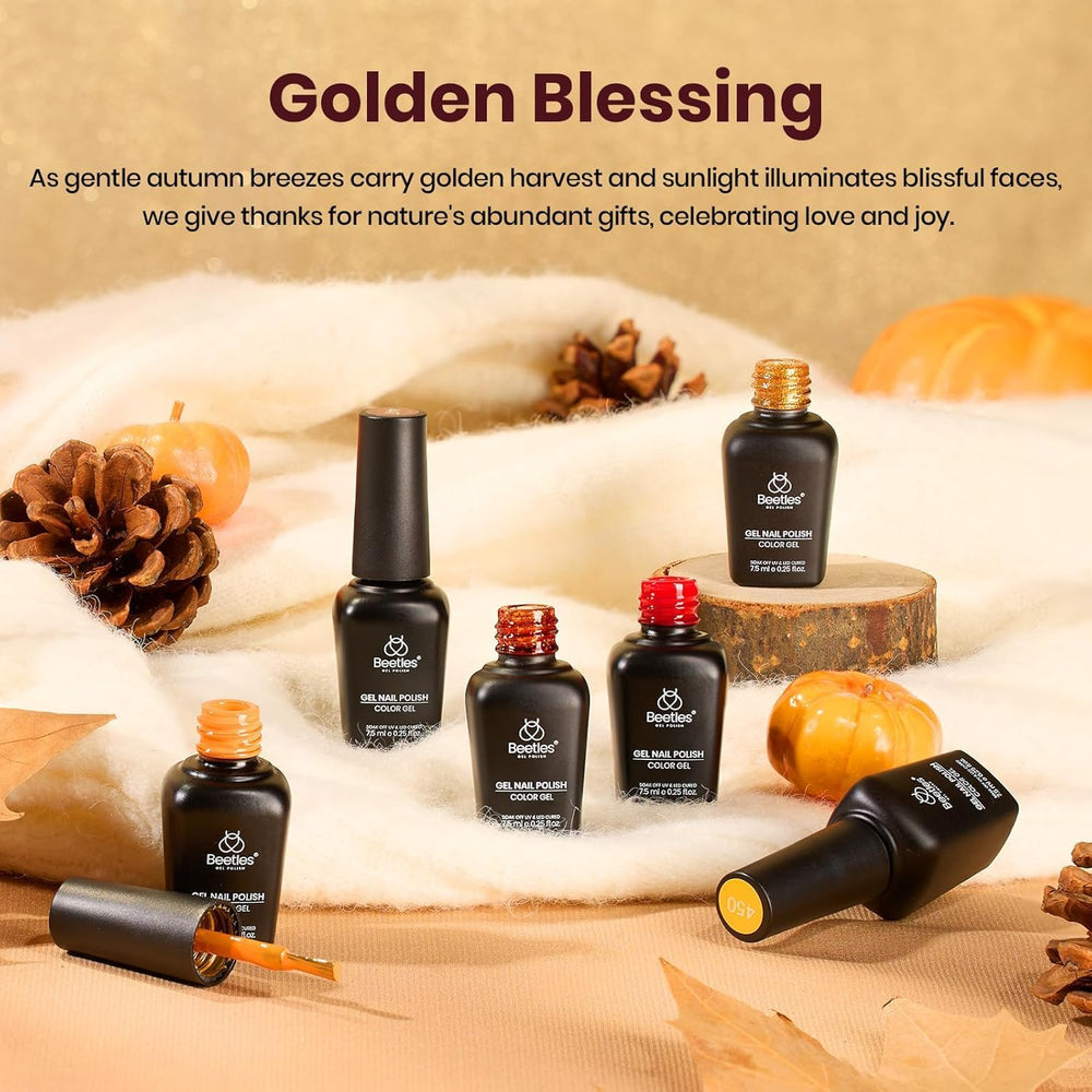 Beetles Orange Glitter 450 adds festive sparkle with golden glitter accents.
