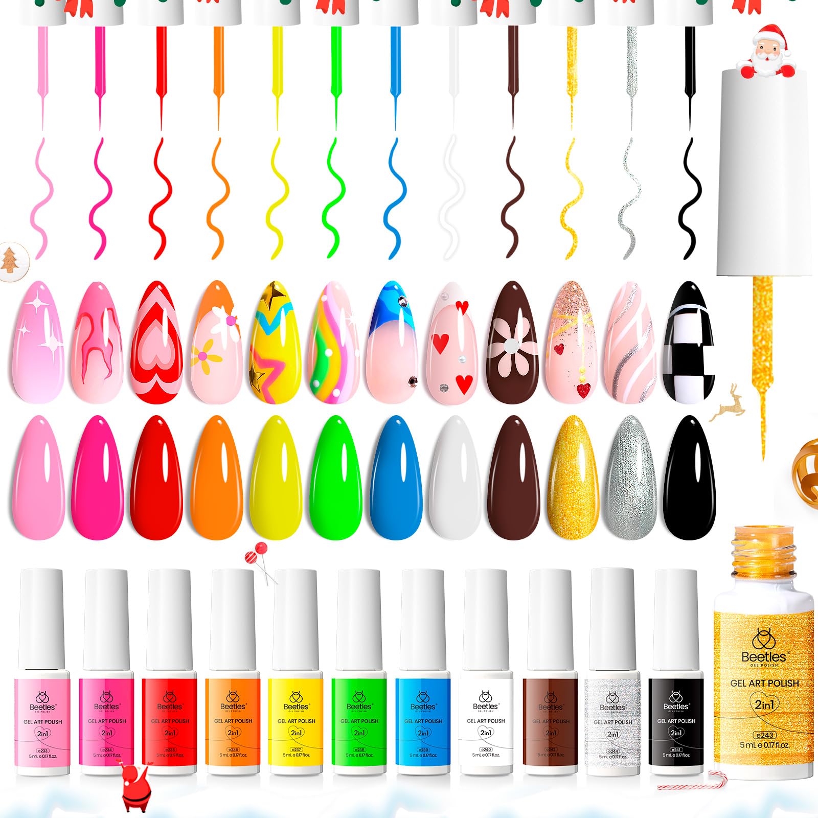 Beetles packaging shows 12-color gel set ready for use