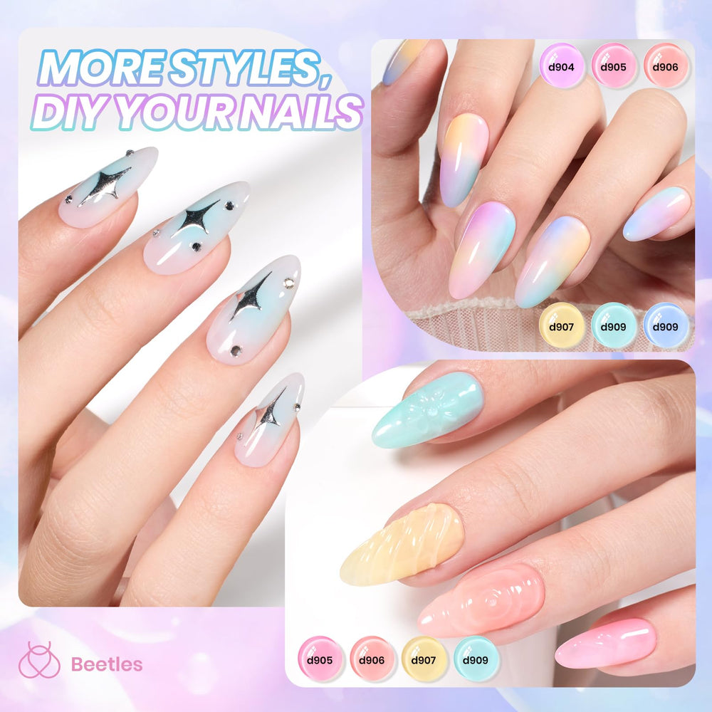 Beetles Pastel Gel Nail Polish Kit colors display showing the six trend shades