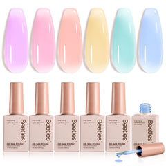 Beetles Pastel Gel Nail Polish Kit packshot highlights six jelly colors for fashionable nails