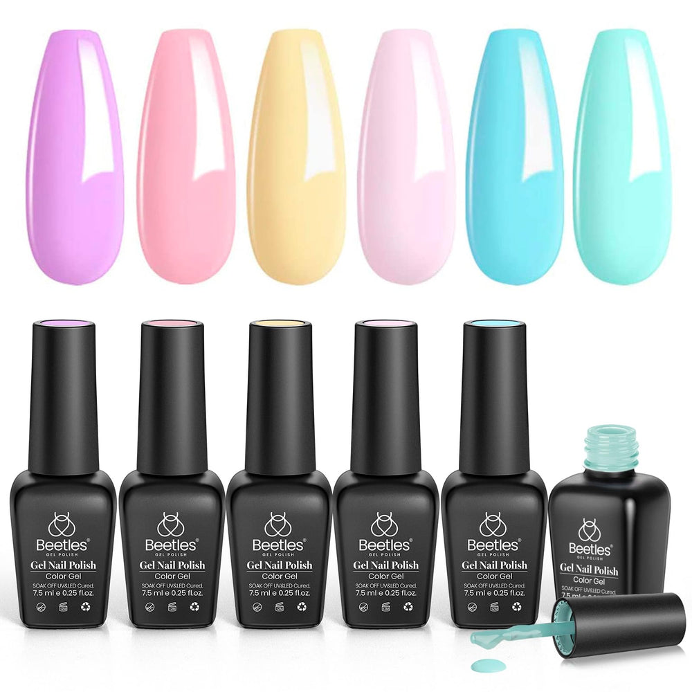 Beetles Pastel Gel Polish decorative nails show pastel accents for creative nail art.