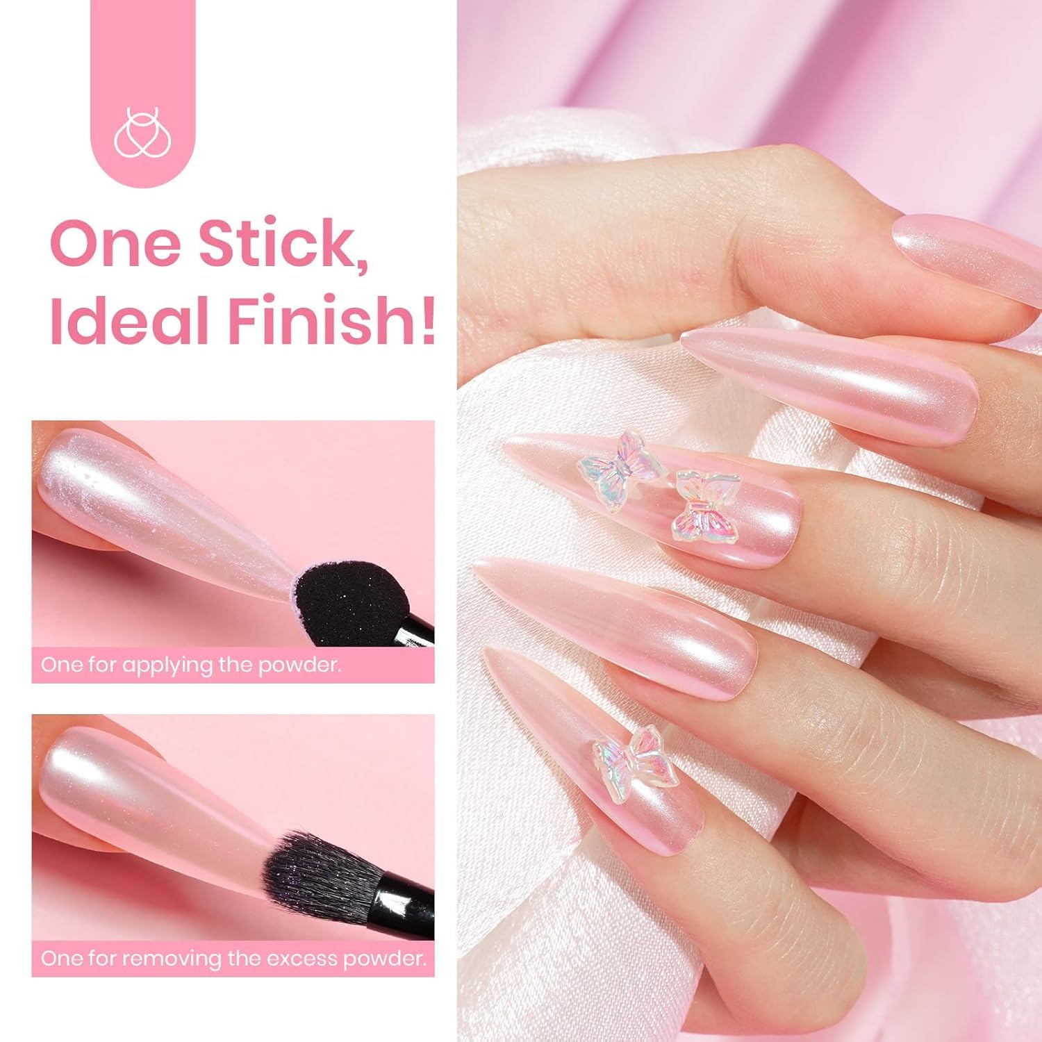 Beetles Pearl Chrome Nail Powder White delivers mirror-like shimmer with base color options