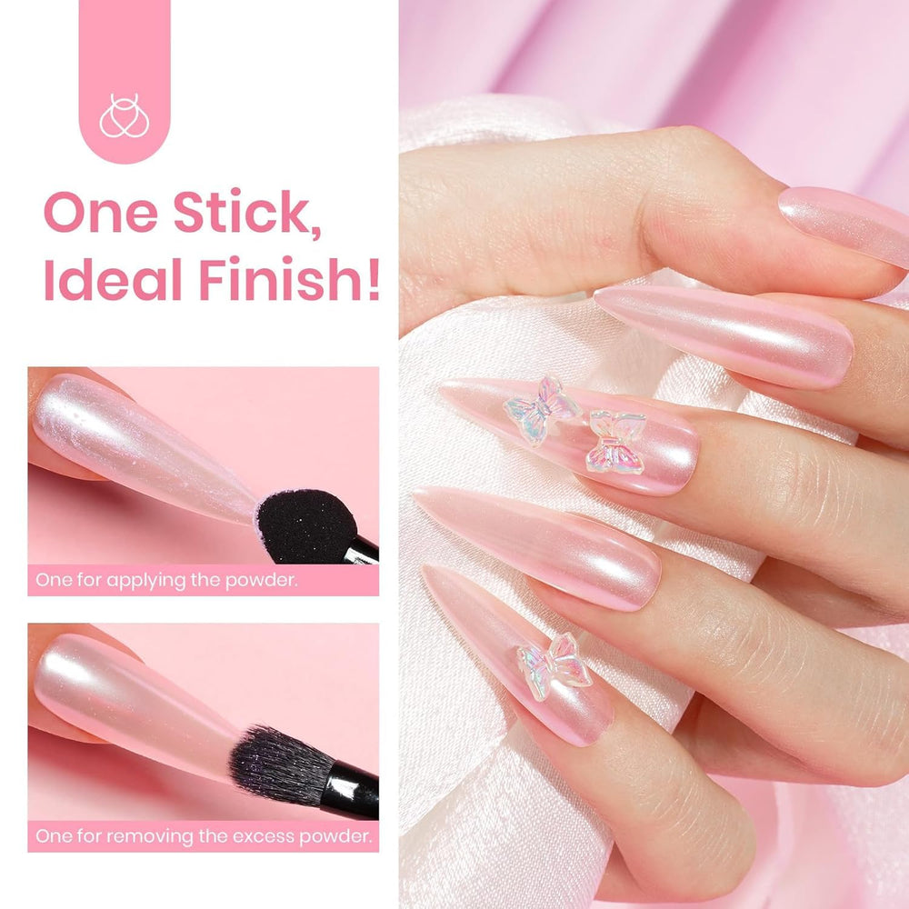 Beetles Pearl Chrome Nail Powder White delivers mirror-like shimmer with base color options
