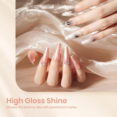 Beetles Pearl Gel Polish thread shell detail highlights decorative shimmer possibilities.