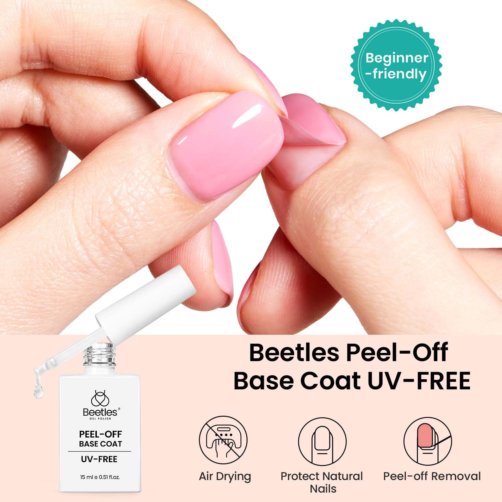 Beetles Peel Off Base Coat application on nails demonstrating gentle beginner friendly base