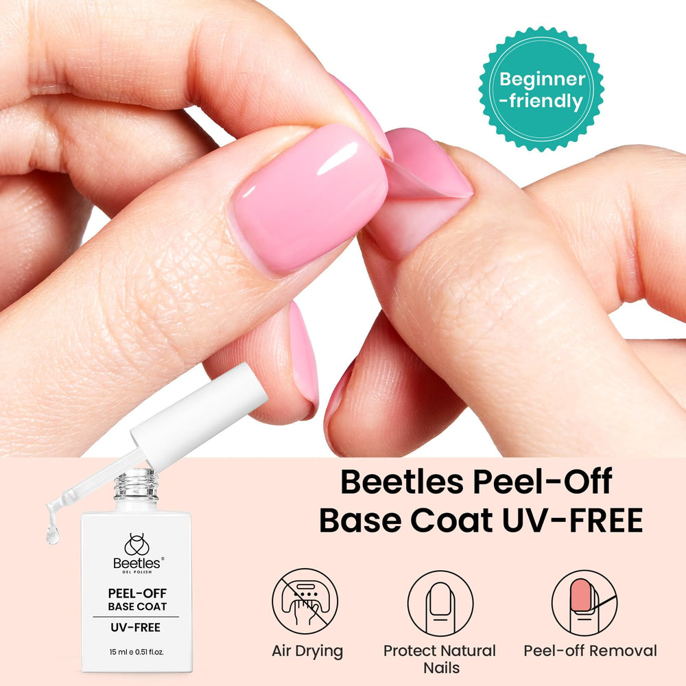 Beetles Peel Off Base Coat application on nails demonstrating gentle beginner friendly base