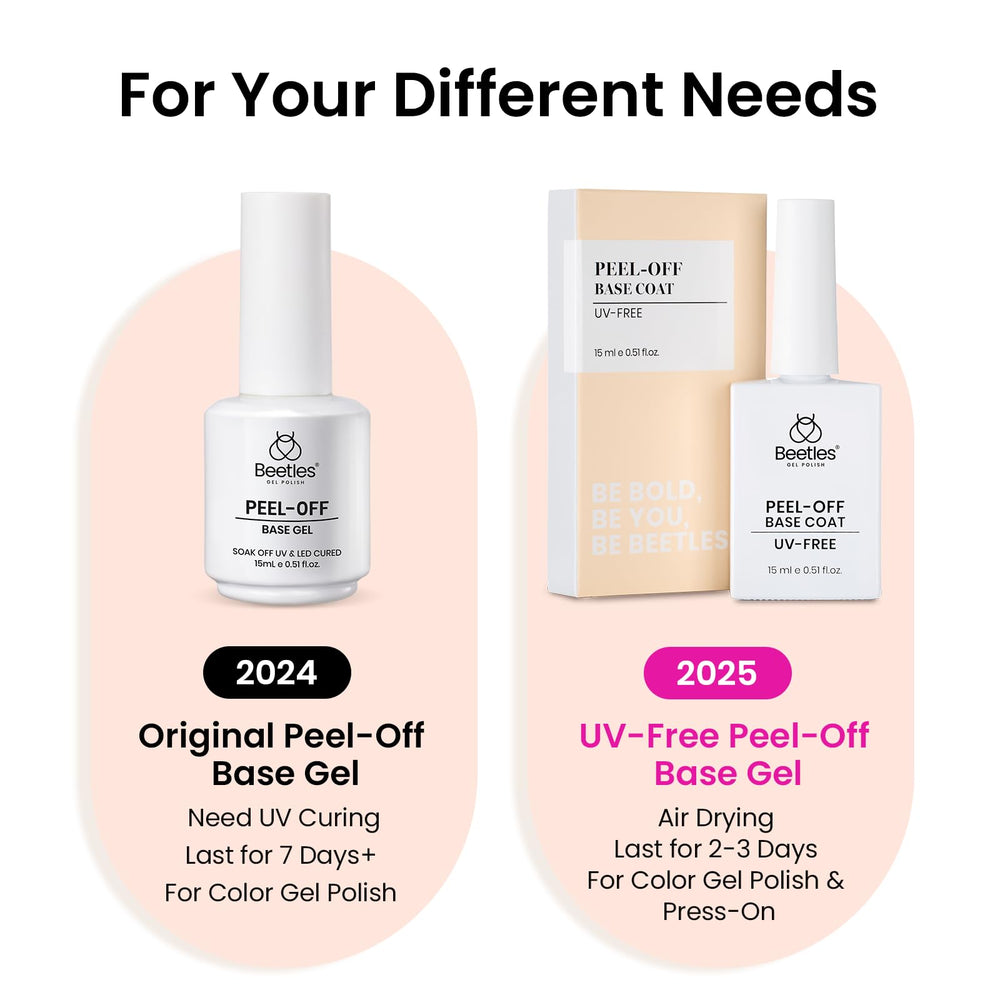 Beetles Peel Off Base Coat nails before after contrast shows smooth removal
