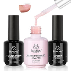 Beetles pink builder gel bottle for long-lasting nail extensions and strength.