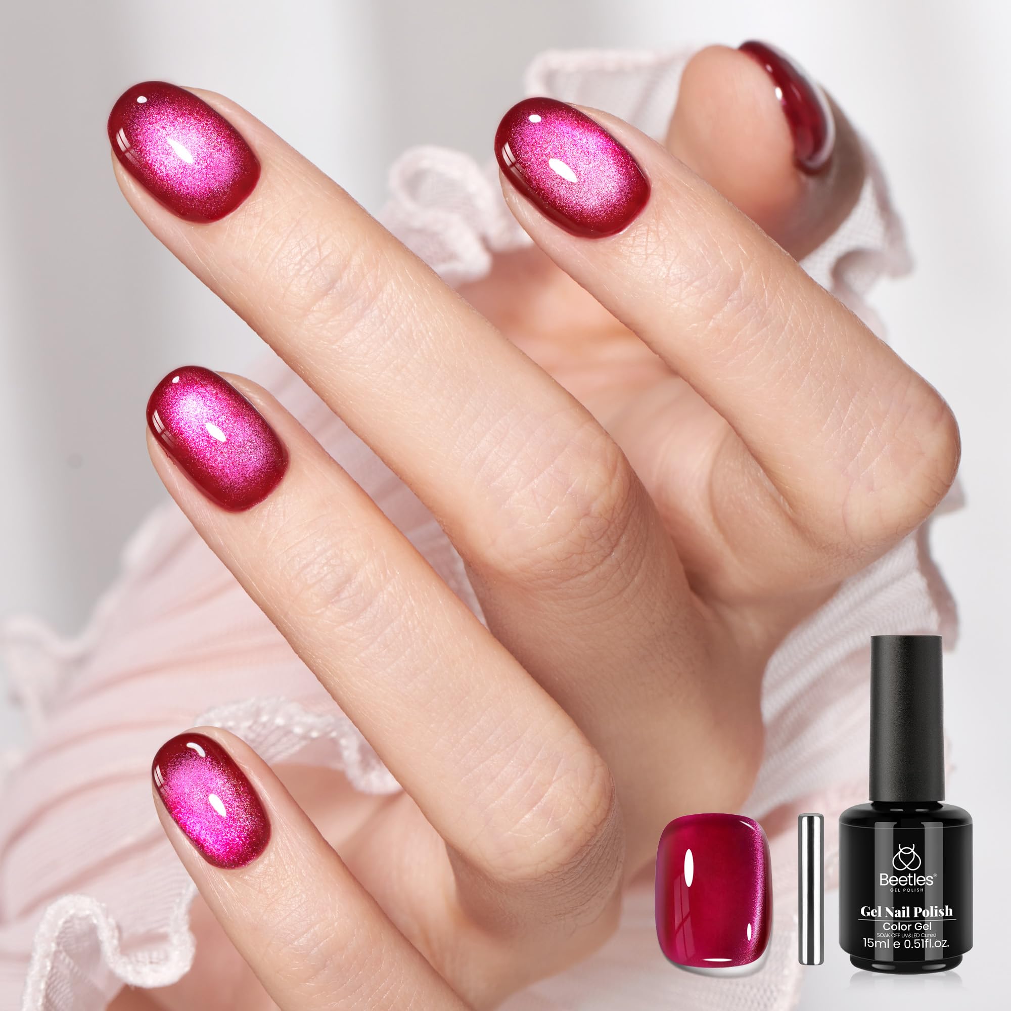 Beetles Pink Cat Eye Gel Polish 15ml hot pink bottle with magnetic cat-eye shimmer.