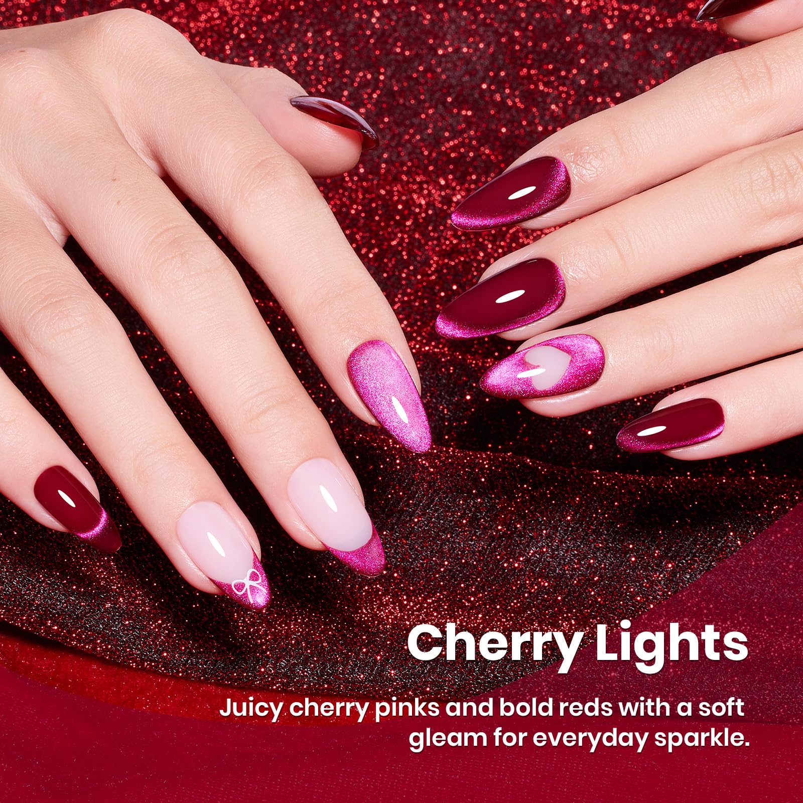 Beetles Pink Cat Eye Gel Polish application shot highlighting base coat and curing steps.