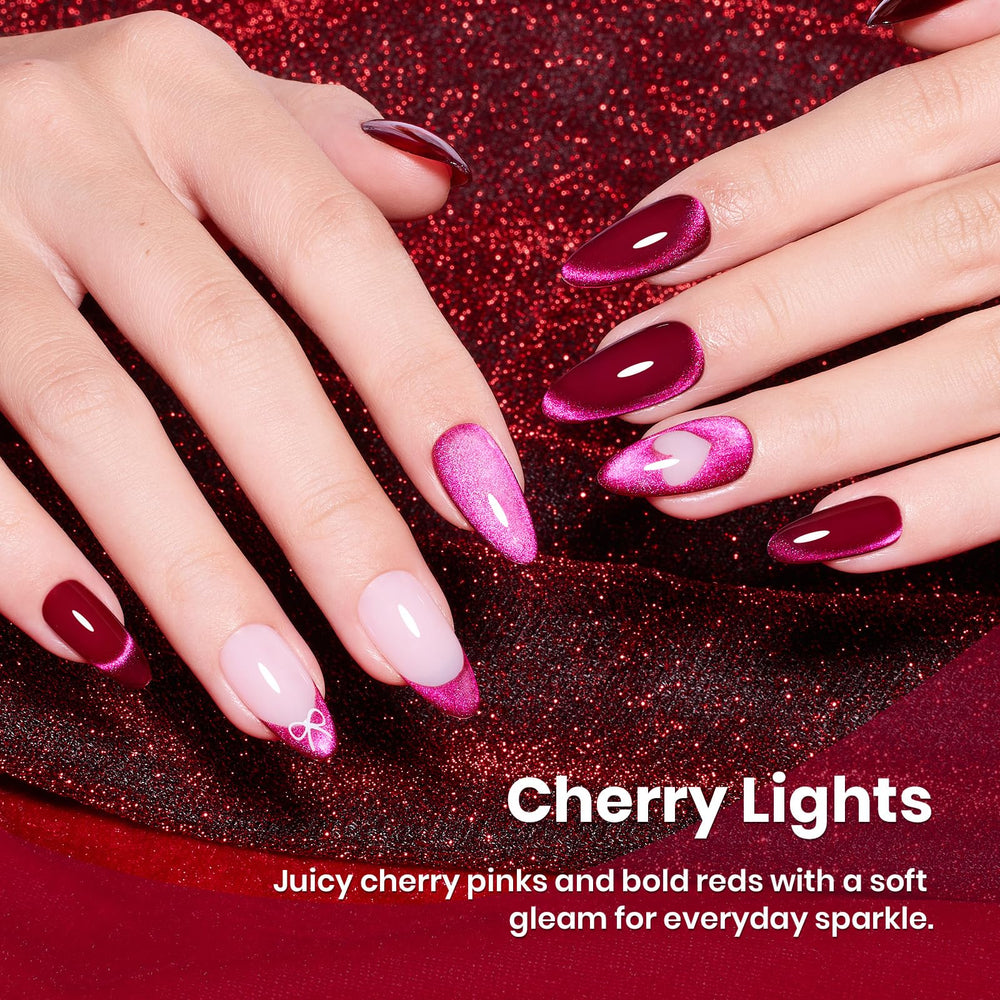 Beetles Pink Cat Eye Gel Polish application shot highlighting base coat and curing steps.
