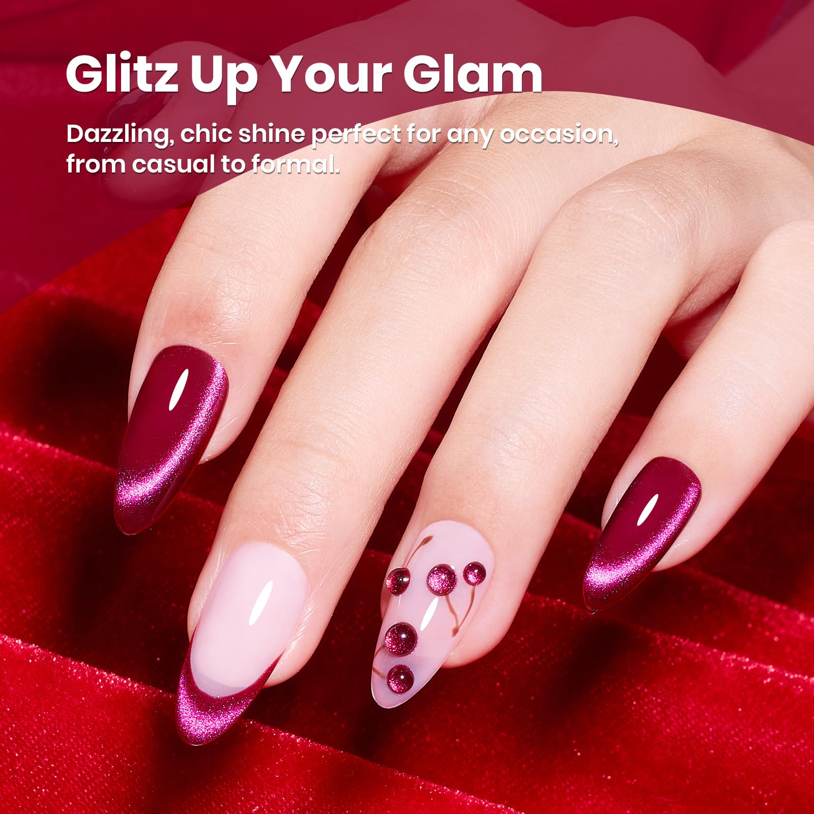Beetles Pink Cat Eye Gel Polish glossy finish after UV/LED cure.