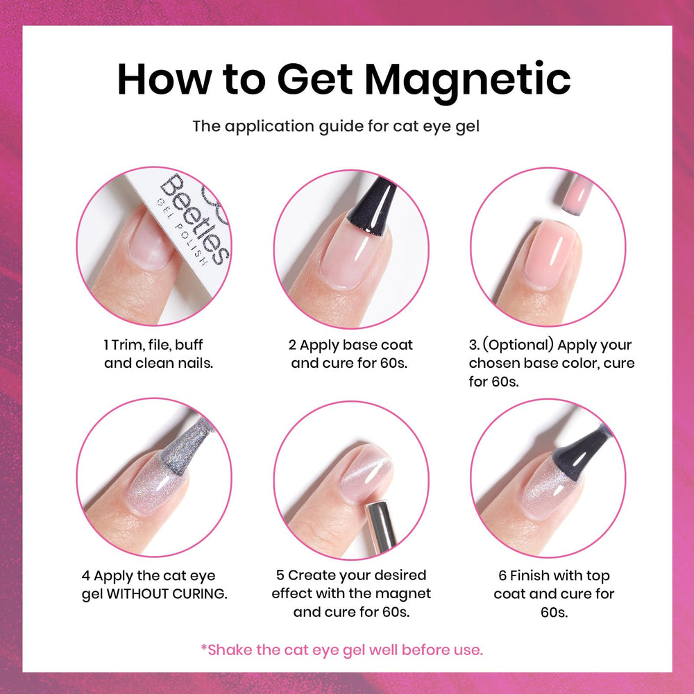 Beetles Pink Cat Eye glitter detail captures magnetic particles for depth.