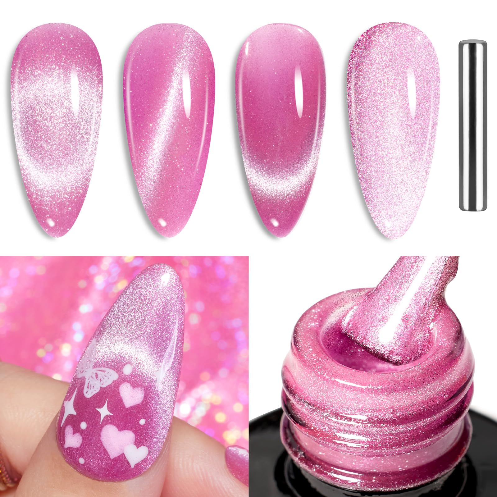 Beetles Pink Cat Eye nail swatch demonstrating durable color with extended wear.