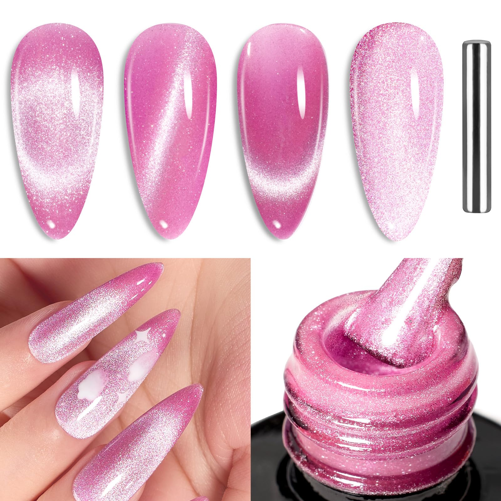 Beetles Pink Cat Eye top coat option for extra protection and shine.