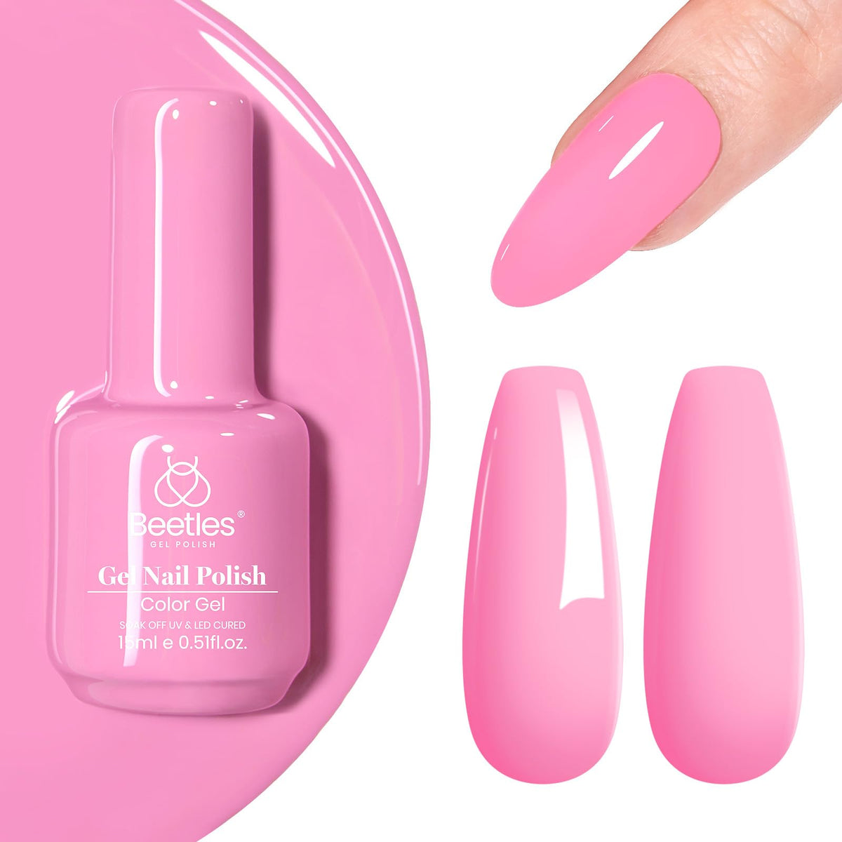 Beetles Pink Gel Nail Polish 15ml bottle showing a smooth pink finish.