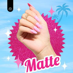 Beetles pink gel polish application process highlighting even coverage.