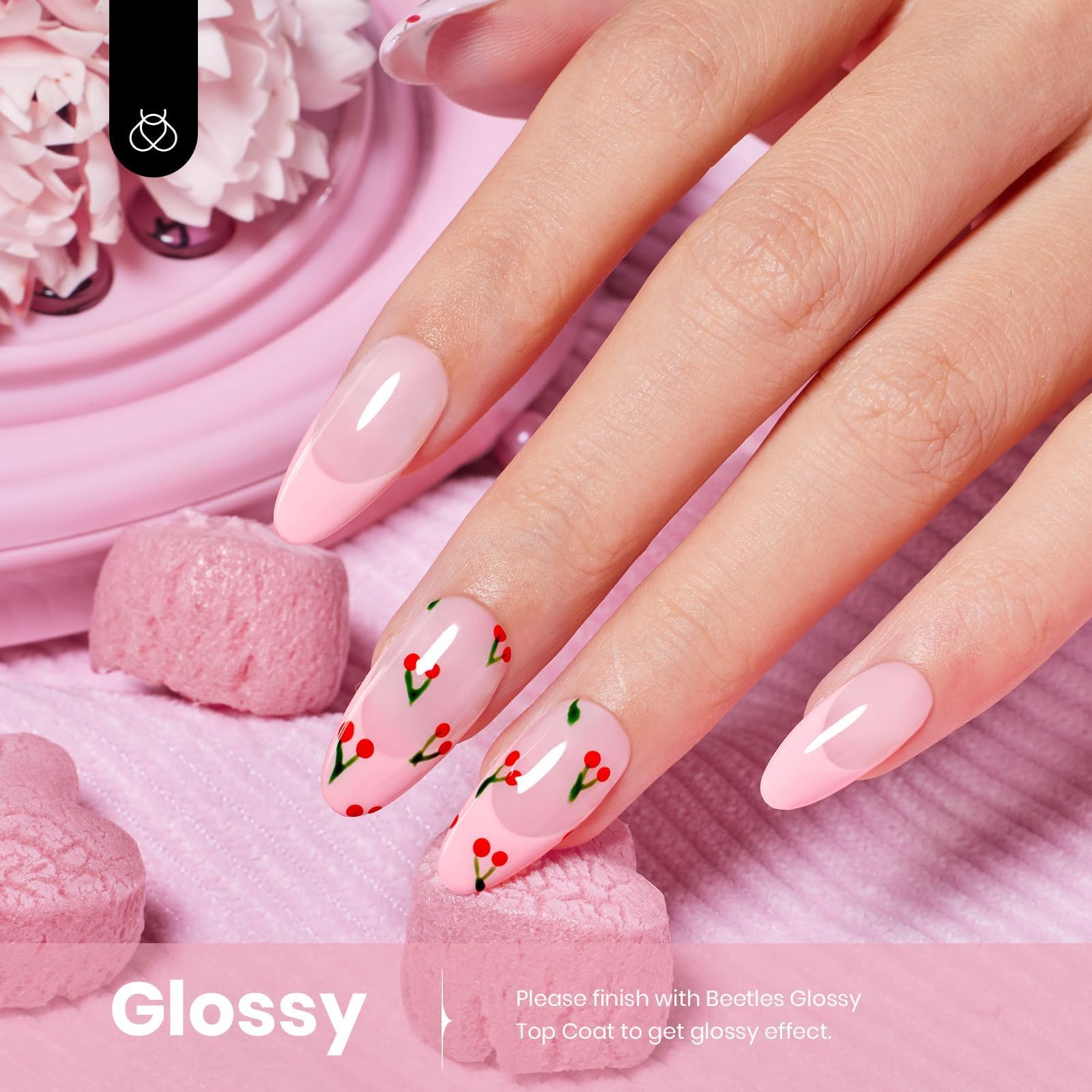 Beetles Pink Gel Nail Polish application closeup demonstrates smooth, even coverage for DIY manicures.