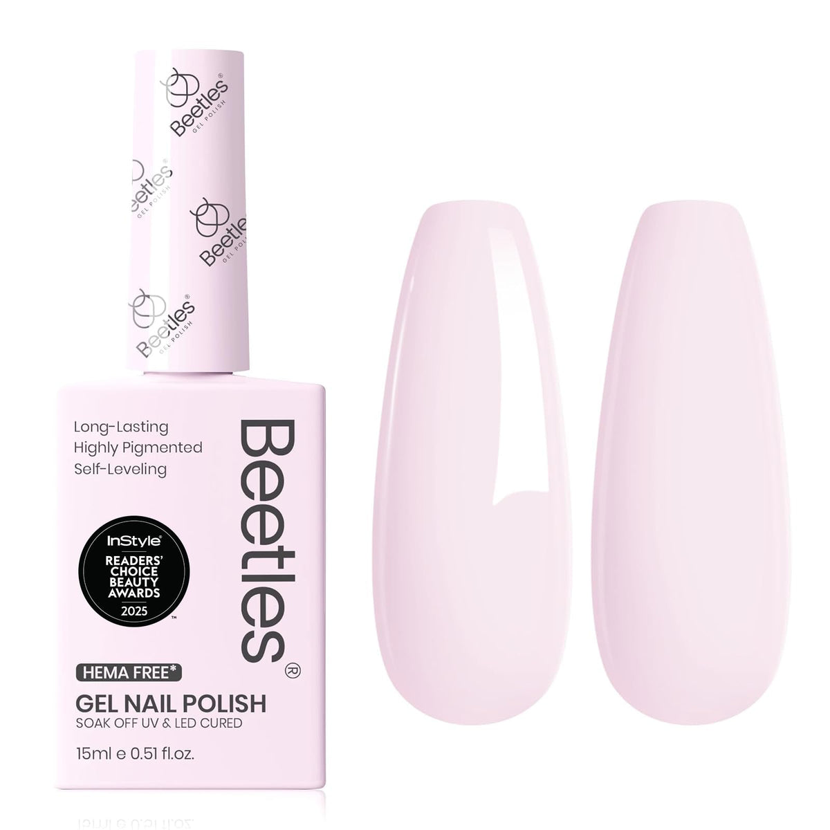 Beetles Pink Gel Nail Polish bottle shows vibrant baby pink with lasting color