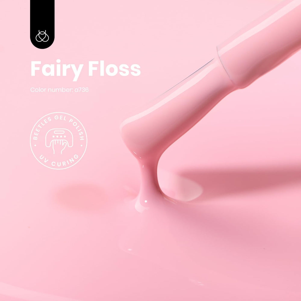 Beetles Pink Gel Nail Polish color swatch highlights Fairy Floss shade for delicate nail art.