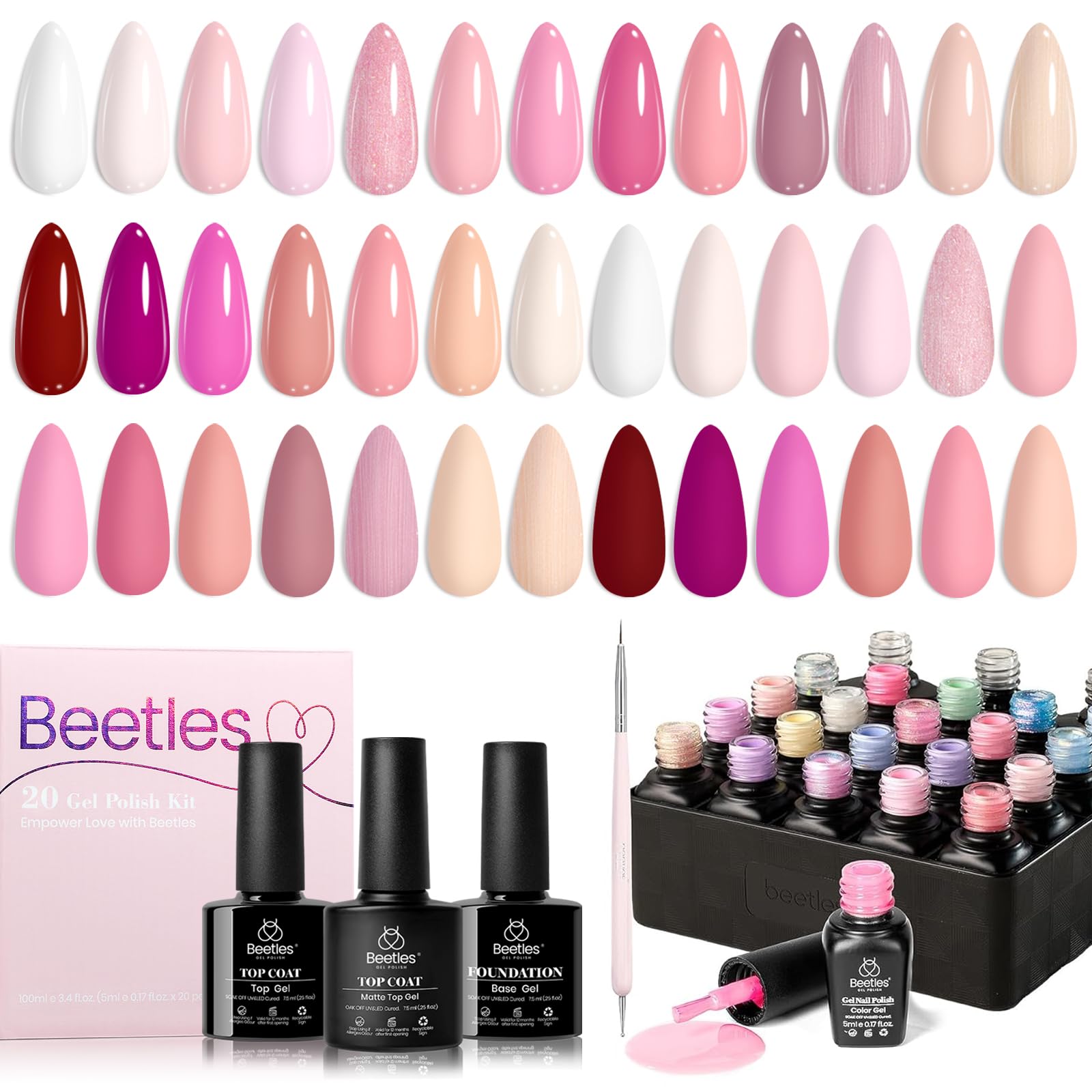 Beetles Pink Gel Polish Dare to Bare collection swatches for versatile nude-to-pink looks.