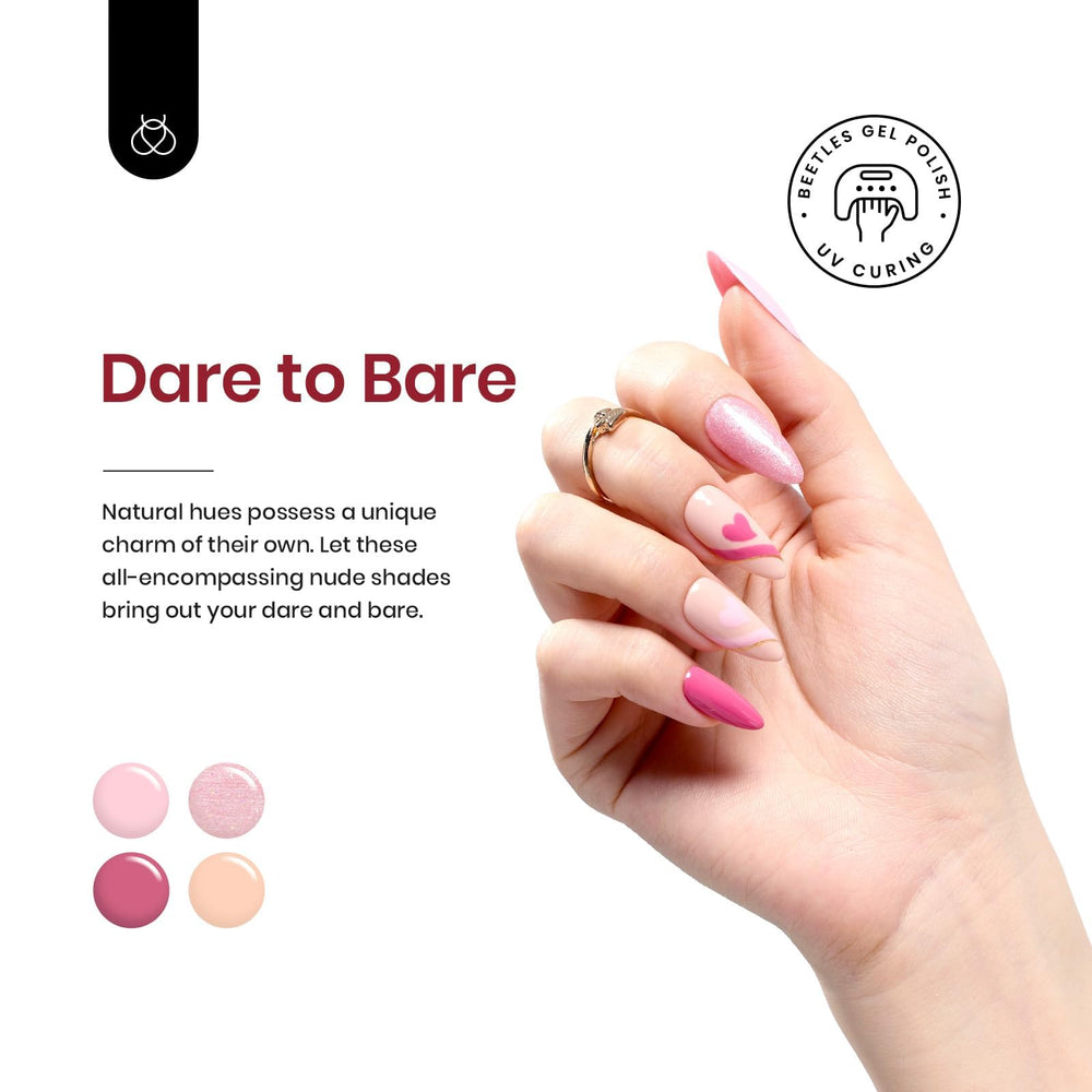 Beetles Pink Gel Polish on nails in natural look showing easy application.