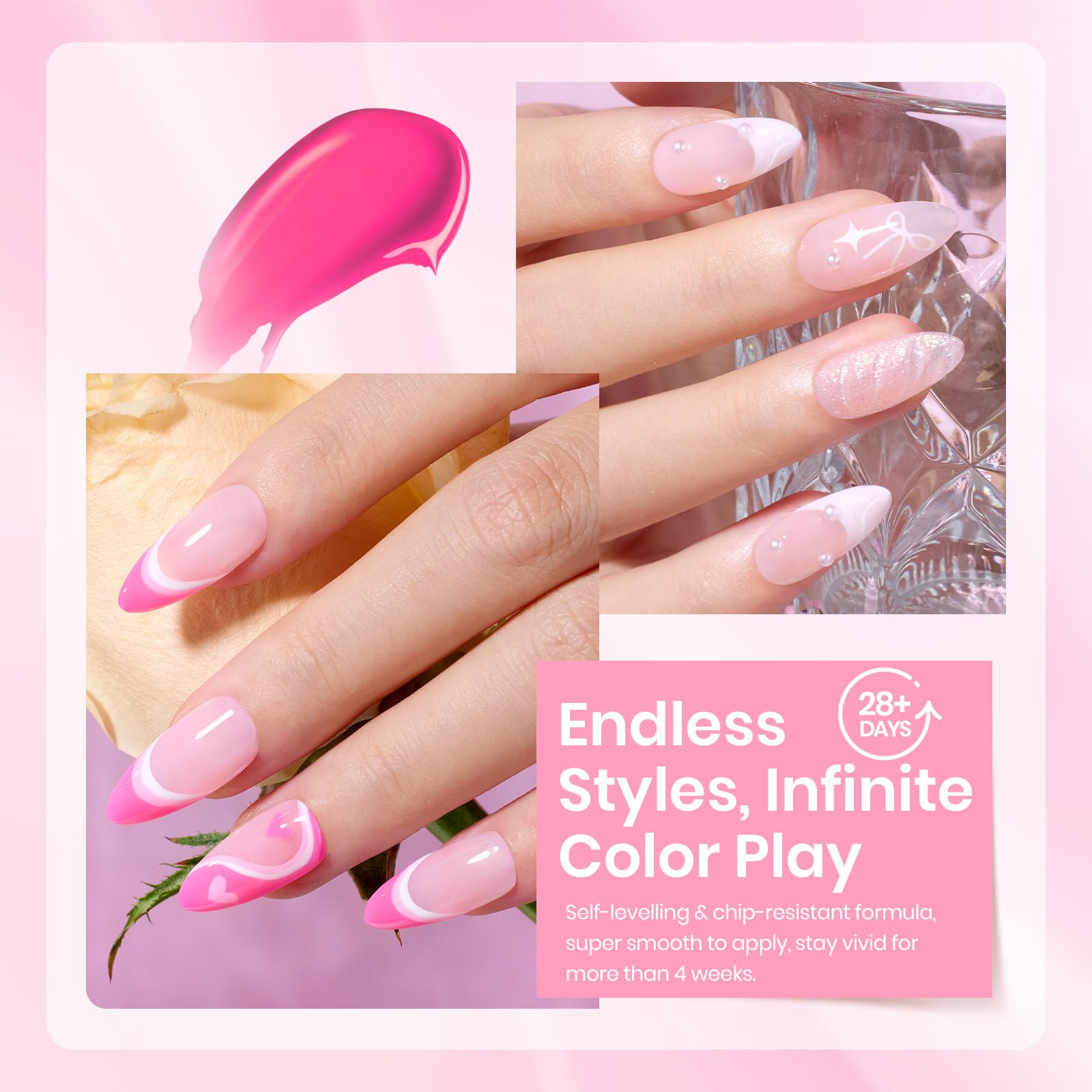 Beetles Pink Gel Nail Polish on nails for a glossy salon-like look