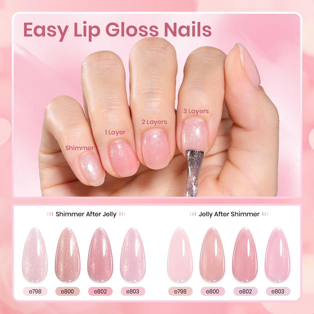 Beetles Pink Jelly Gel polish texture shows buildable sheer layers