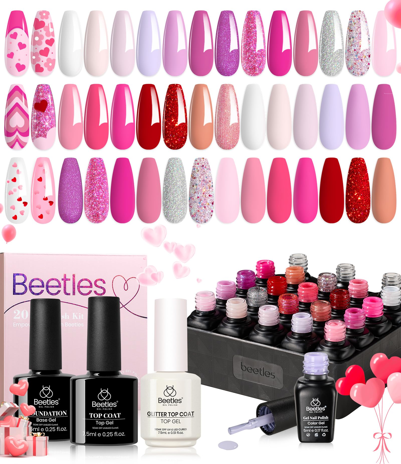 Beetles Pink Gel Polish Set showing colors collection for daily wear and special occasions.
