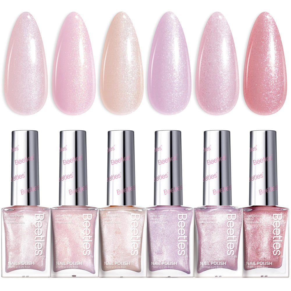 Beetles Pink Nail Polish Set color palette closeup for glitter shades and quick-dry manicure