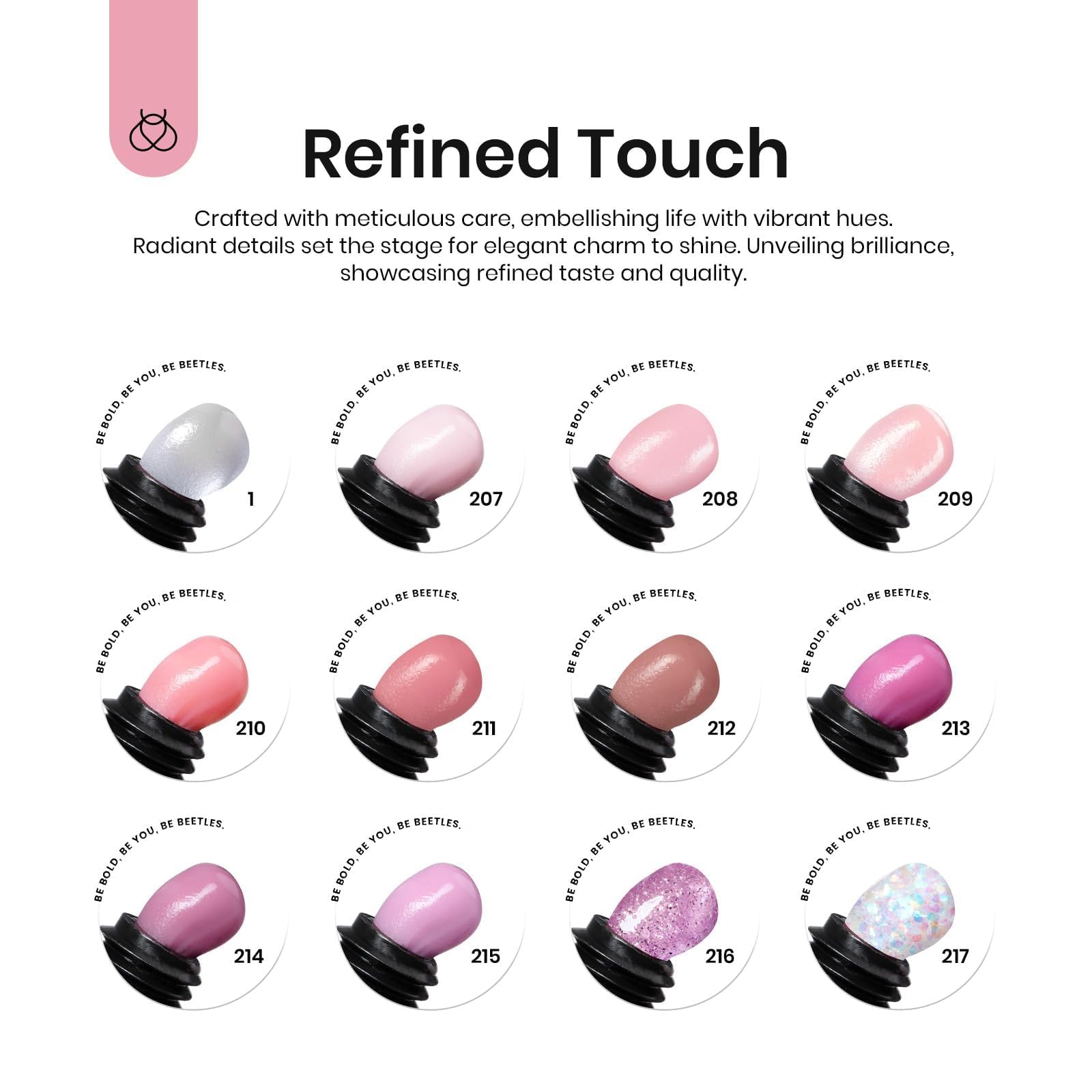 Beetles Poly Extension Nail Gel Kit color closeup showing vibrant shades for matching looks