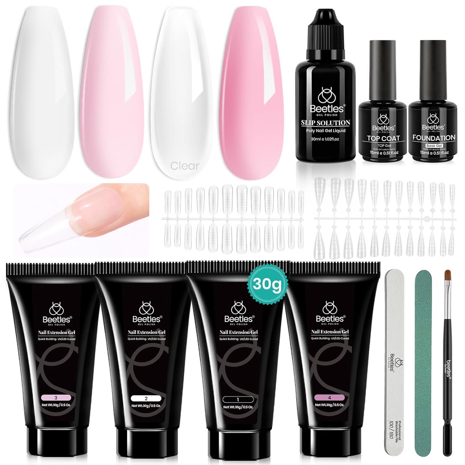 Beetles Poly Nail Extension Kit pink color swatches for at-home salon results