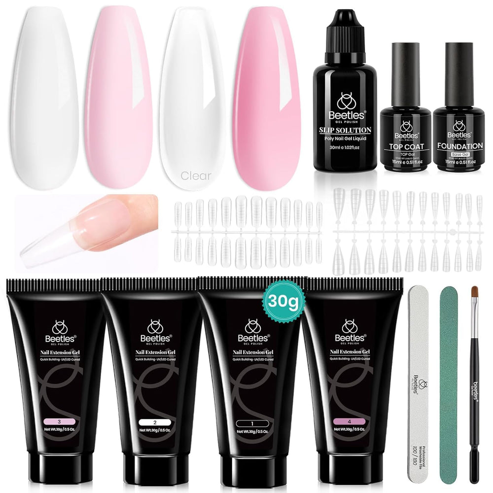 Beetles Poly Nail Extension Kit pink color swatches for at-home salon results