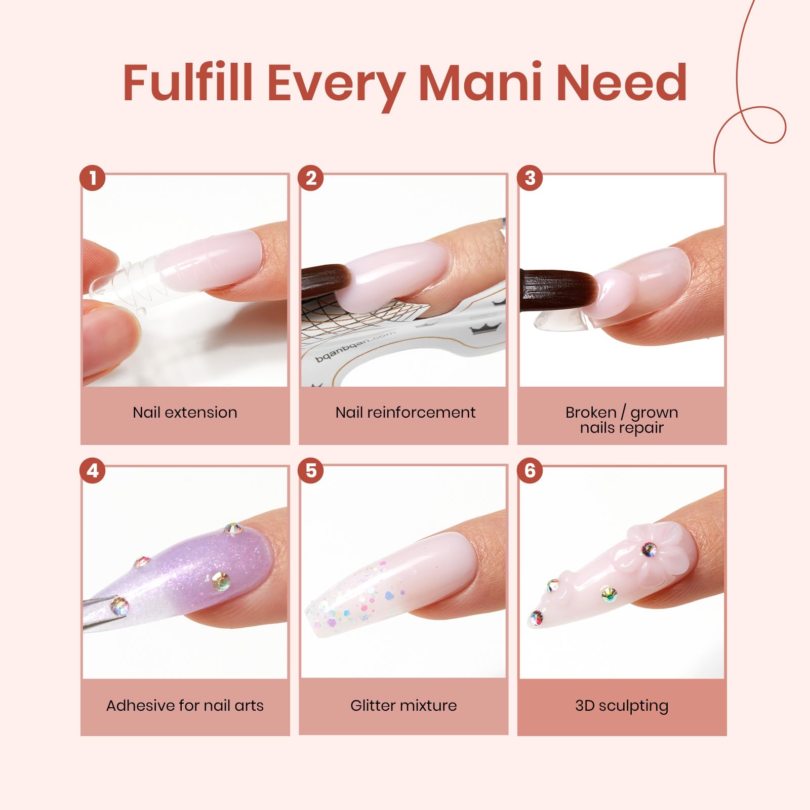 Beetles Poly Nail Extension Kit pink extension steps for easy at-home building