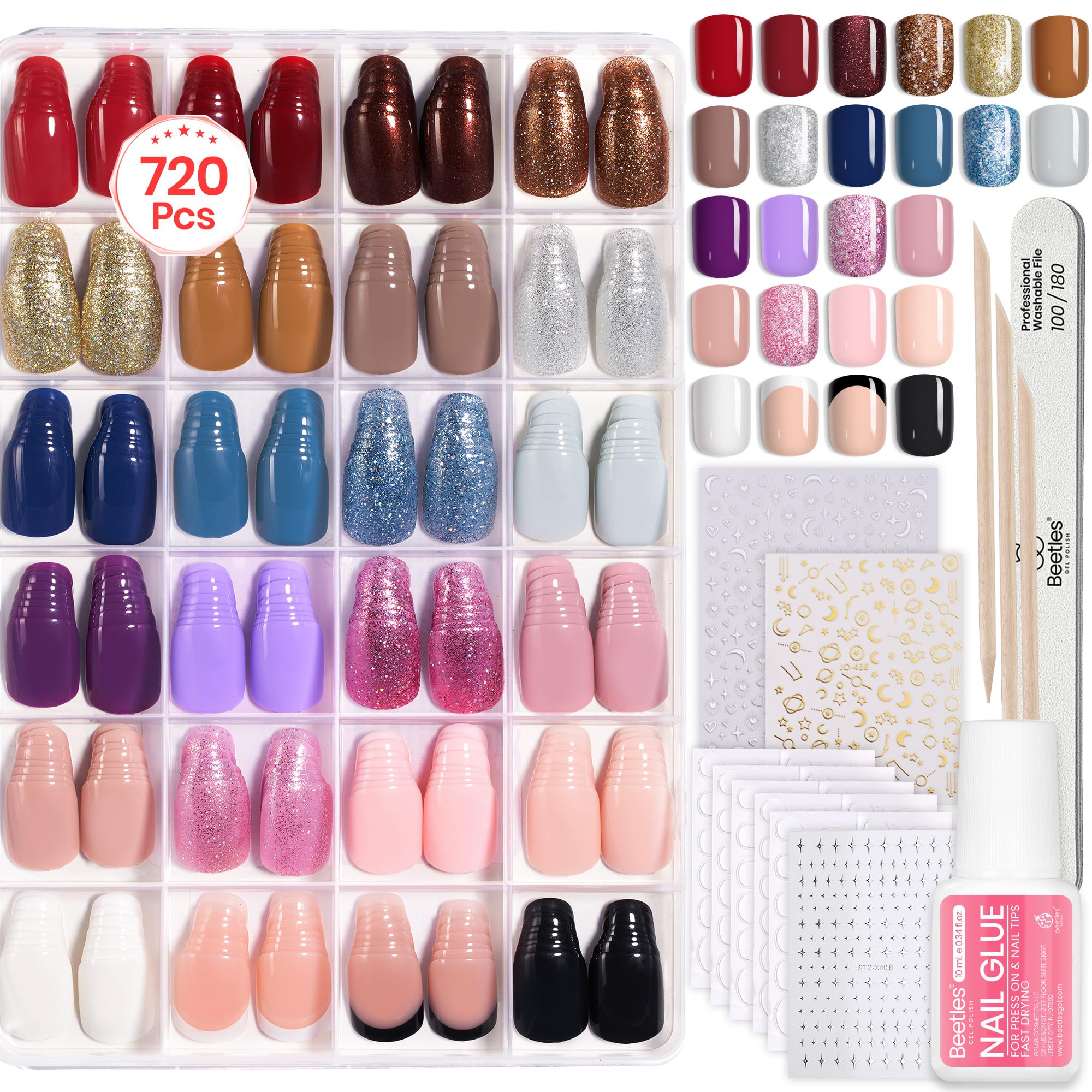 Beetles Press On Nails Kit Bubble Pop closeup shows durable short nails for quick styling