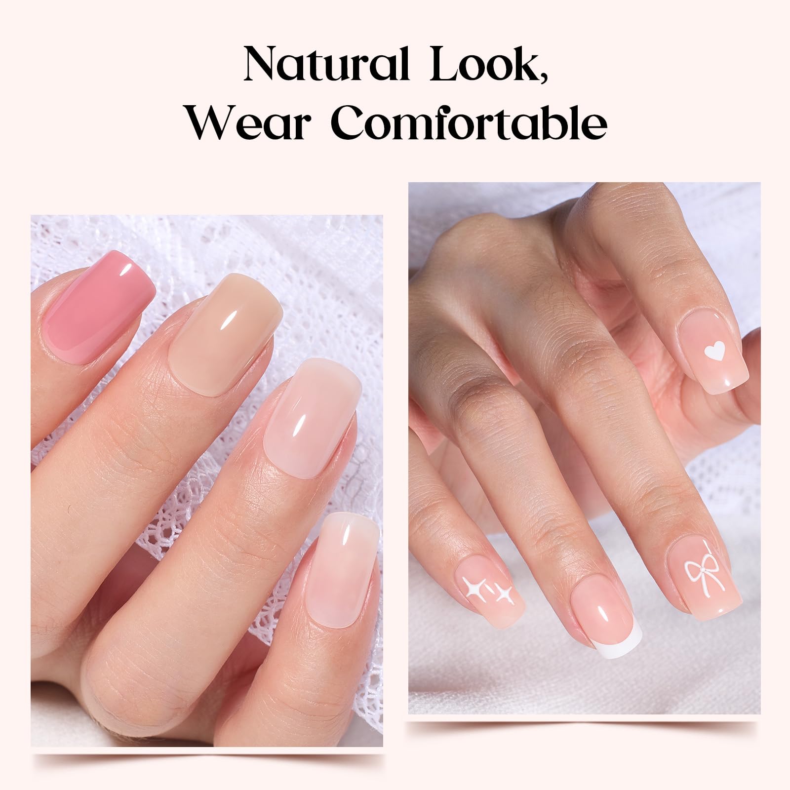 Beetles Press On Nails Kit Creamy Drizzle french tip nails shown with clean edges.
